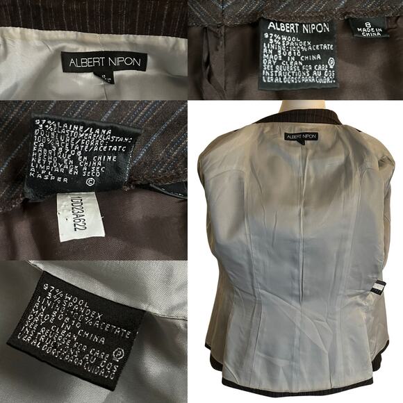 Vintage 90s/00s Albert Nipon Brown Pinstripe Wool Suit – Western Stitching, 2 pc - Picture 7 of 8